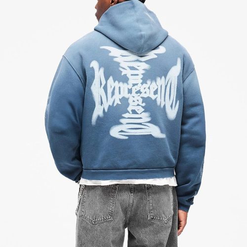 Oversized Blue Graphic Full-Zip Hoodie with Kangaroo Pocket | Streetwear OEM