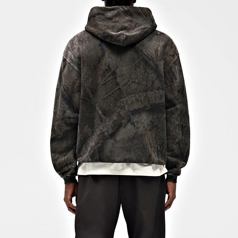 Back view of charcoal oversized drop-shoulder hoodie