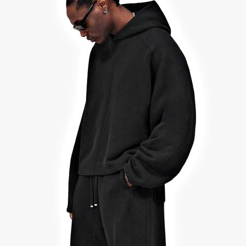 Heavyweight Black Drop-Shoulder Hoodie | Streetwear Collection Development