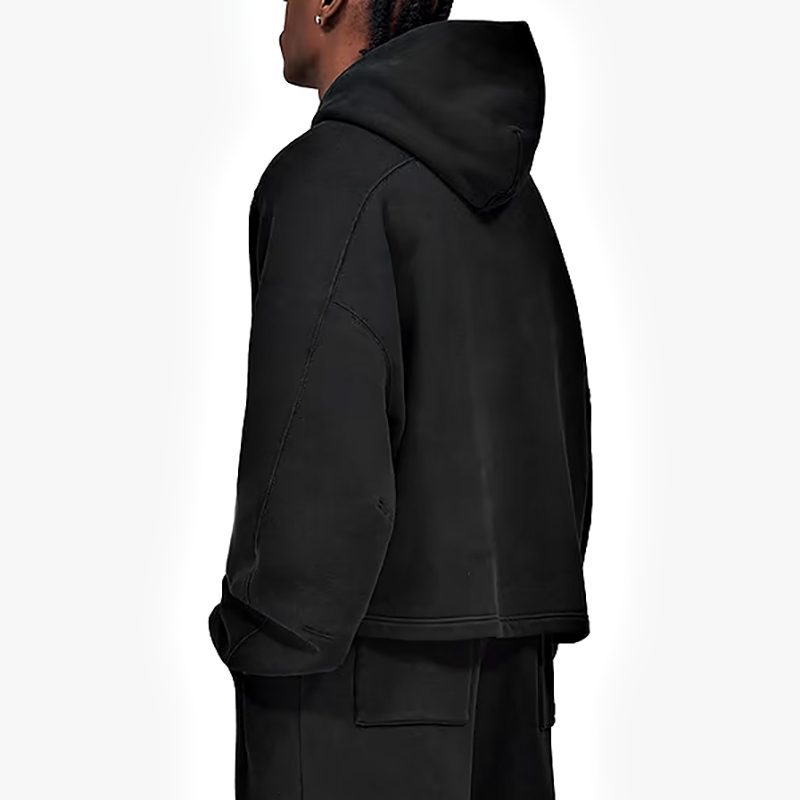 Side and back view of black heavyweight oversized hoodie