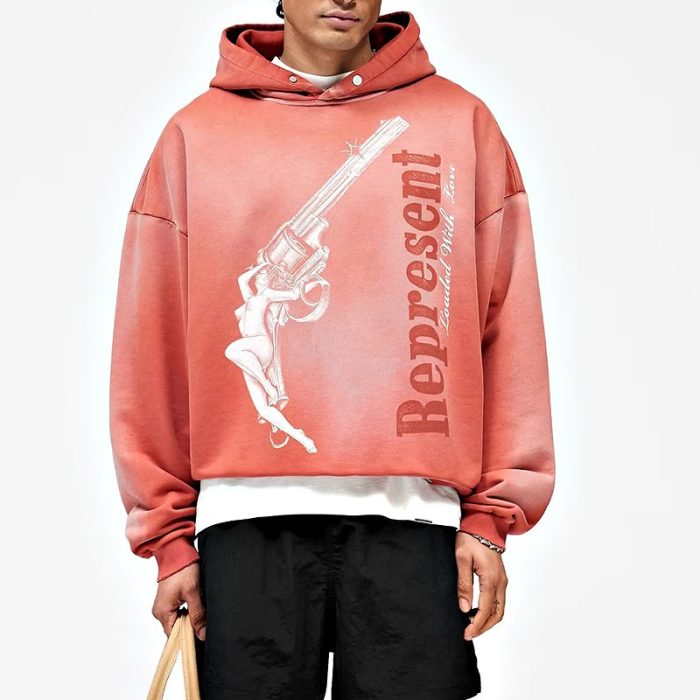 Custom Graphic Drop-Shoulder Hoodie with Distressed Rib Trims | Private Label Streetwear
