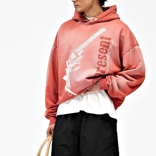 Custom Graphic Drop-Shoulder Hoodie with Distressed Rib Trims | Private Label Streetwear