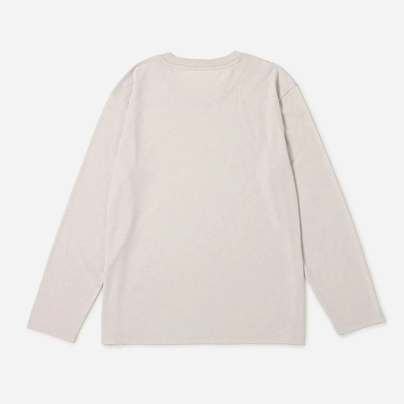 Plain back view of light beige long sleeve crew neck T-shirt