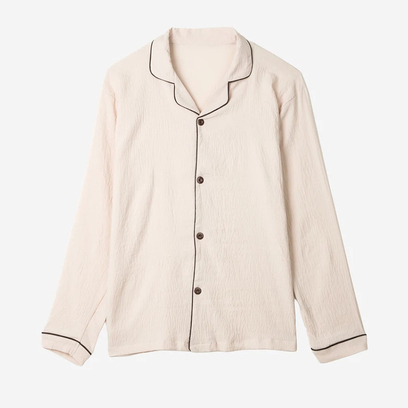 Button front pajama top with contrast-piping collar