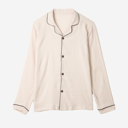 Polyester Contrast-Piping Long Sleeve Pajama Top Manufacturer