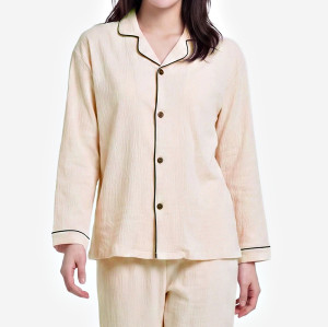 Polyester Contrast-Piping Long Sleeve Pajama Top Manufacturer