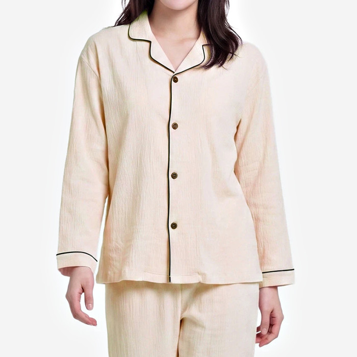 Polyester Contrast-Piping Long Sleeve Pajama Top Manufacturer