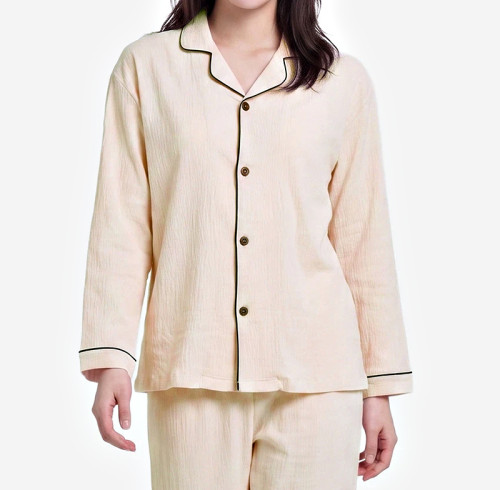 Polyester Contrast-Piping Long Sleeve Pajama Top Manufacturer
