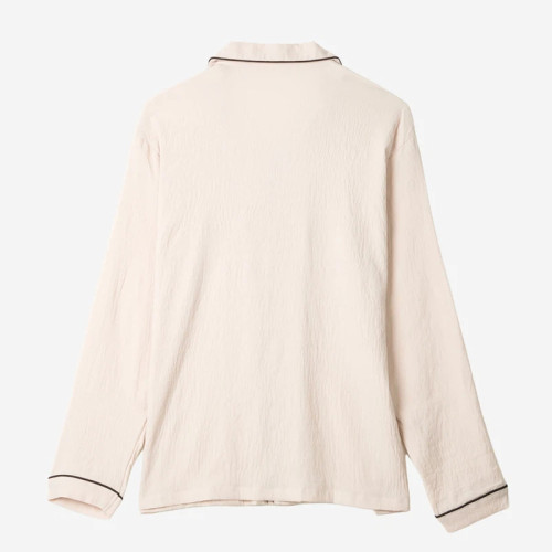 Polyester Contrast-Piping Long Sleeve Pajama Top Manufacturer