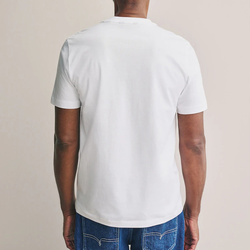 Back view of white slim fit crew neck T-shirt