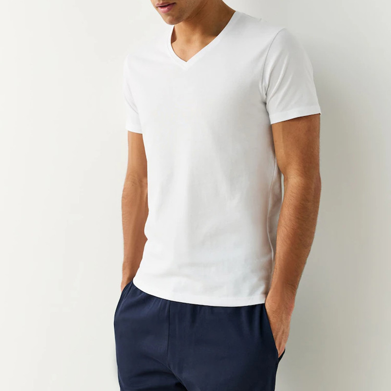 White slim fit V-neck T-shirt front view