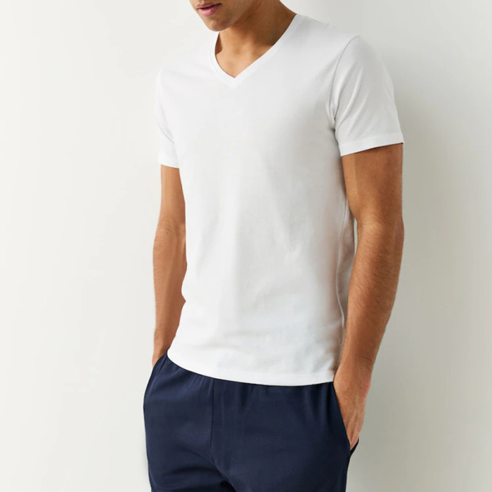 White Slim Fit Polyester V-Neck T-Shirt Manufacturer