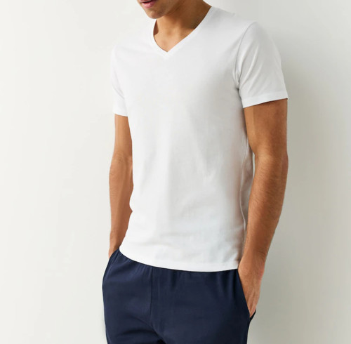 White Slim Fit Polyester V-Neck T-Shirt Manufacturer