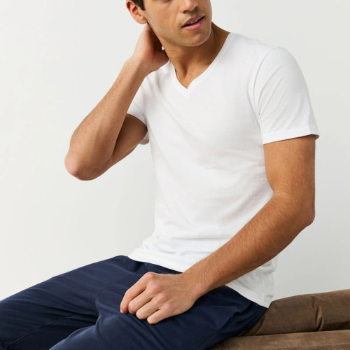 White Slim Fit Polyester V-Neck T-Shirt Manufacturer