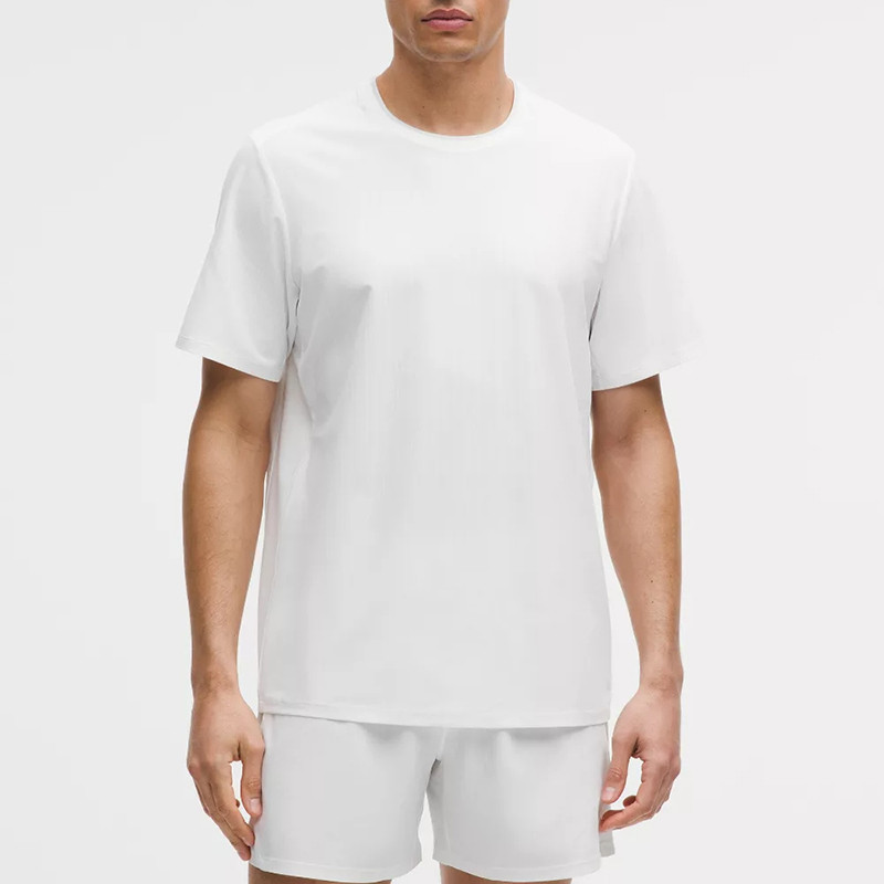White mesh crew neck short sleeve T-shirt front view