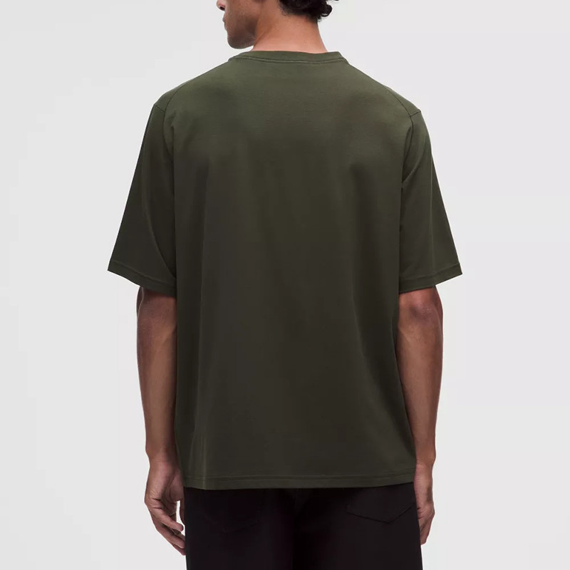 Back view of dark olive relaxed fit T-shirt