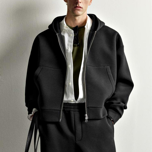 Black Relaxed Fit Full-Zip Hoodie Manufacturer