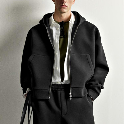 Black Relaxed Fit Full-Zip Hoodie Manufacturer