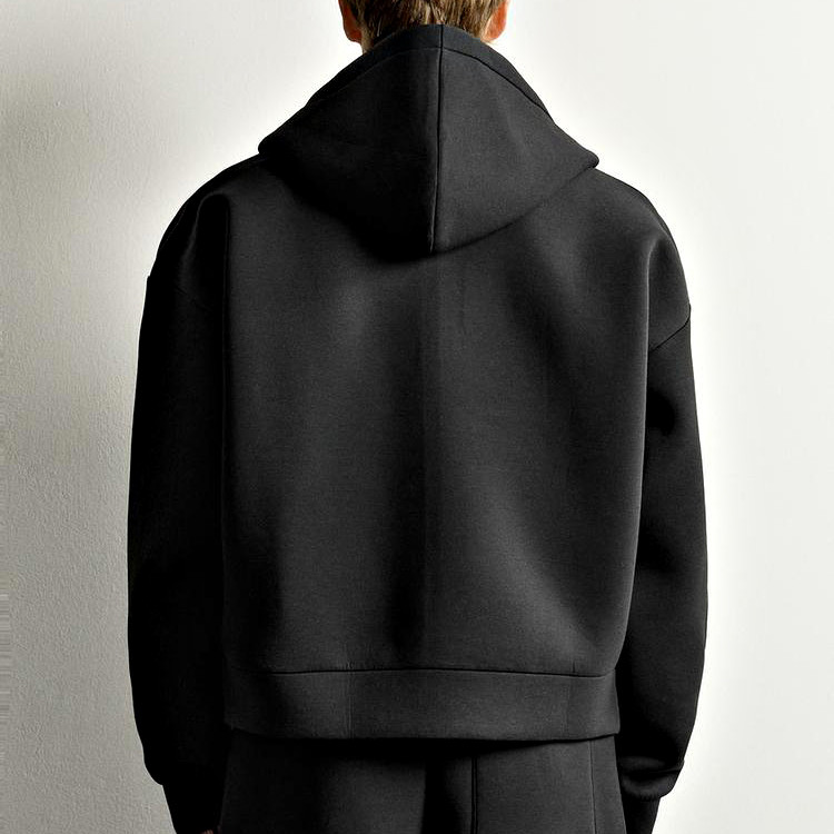Black polyester full-zip hoodie back view