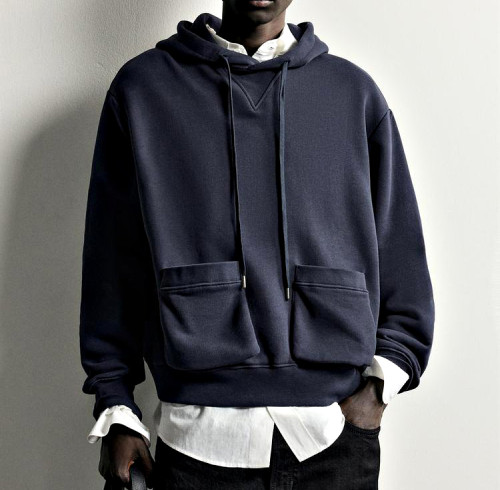 Custom Men's Brushed Inside Relaxed Fit Hoodie | Polyester Chest Pocket Sweatshirt for Streetwear & Loungewear | OEM Manufacturer