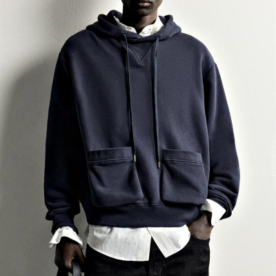Custom Men's Brushed Inside Relaxed Fit Hoodie | Polyester Chest Pocket Sweatshirt for Streetwear & Loungewear | OEM Manufacturer