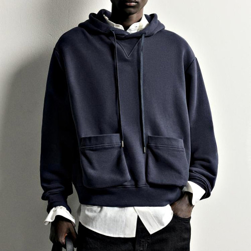 Custom Men's Brushed Inside Relaxed Fit Hoodie | Polyester Chest Pocket Sweatshirt for Streetwear & Loungewear | OEM Manufacturer