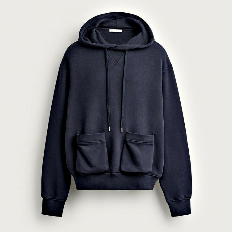 MCD005 hoodie chest pocket and ribbed cuff detail