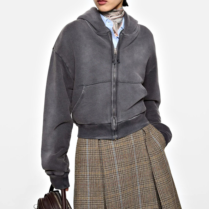 Charcoal spray-effect waist-length zip hoodie front view