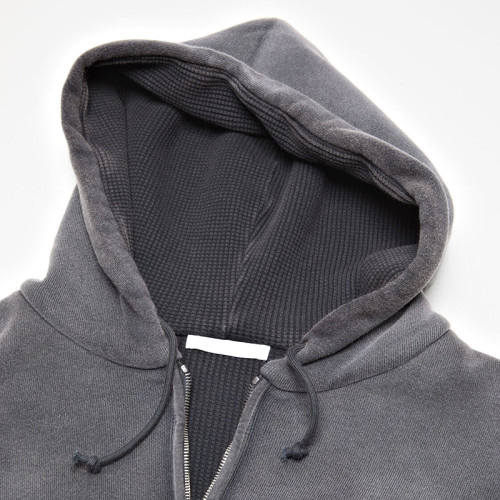 Charcoal Spray-Effect Zip Hoodie Manufacturer | Waist-Length