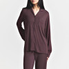 Burgundy Button-Front Pajama Set Manufacturer | Long-Sleeve Piped Trim