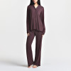 Burgundy Button-Front Pajama Set Manufacturer | Long-Sleeve Piped Trim