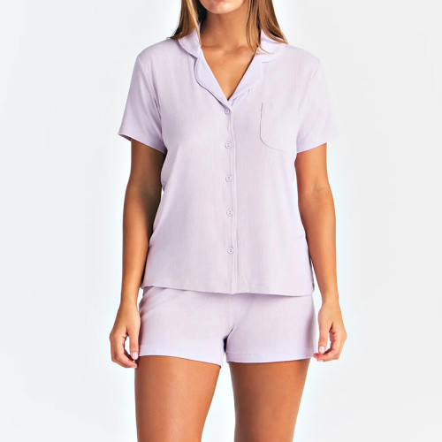 Custom Women's Ultra-Soft Short Pajama Set | Polyester Button-Up Sleep Top & Drawstring Shorts | Sleepwear & Loungewear OEM Manufacturer
