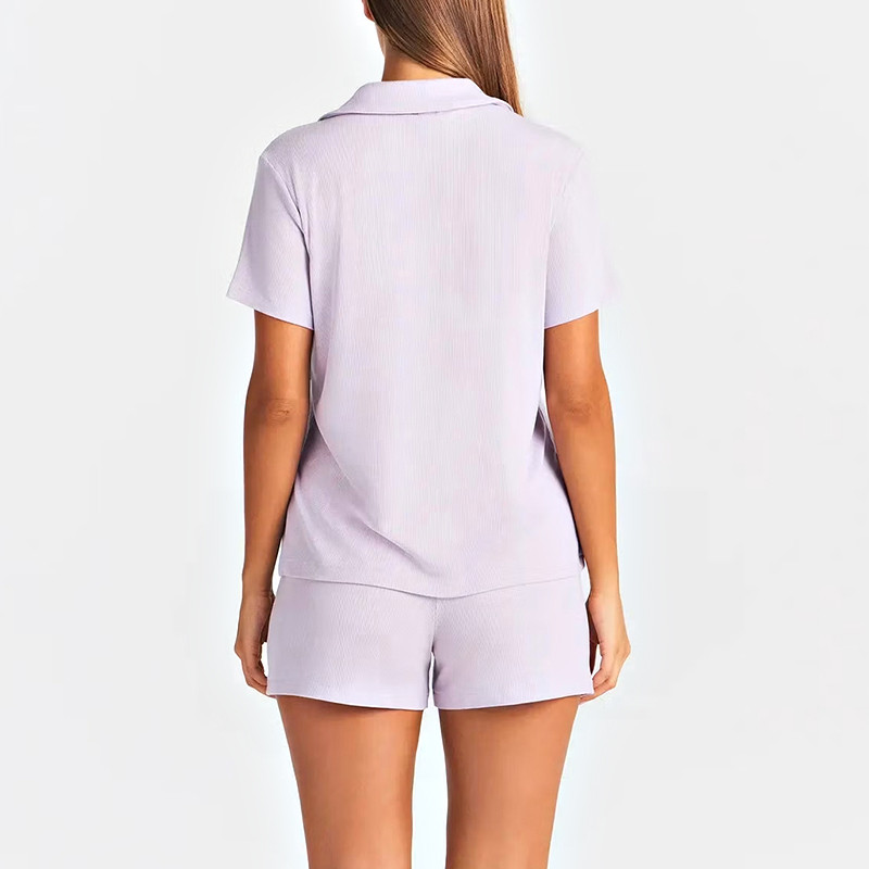 MCD011 pajama top placket, chest pocket and ribbed trim detail