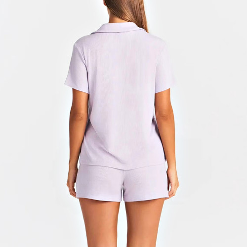 Custom Women's Ultra-Soft Short Pajama Set | Polyester Button-Up Sleep Top & Drawstring Shorts | Sleepwear & Loungewear OEM Manufacturer