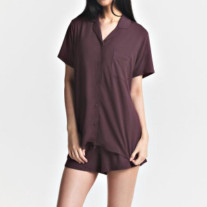 Burgundy Short-Sleeve Pajama Set | Wholesale Sleepwear Supplier