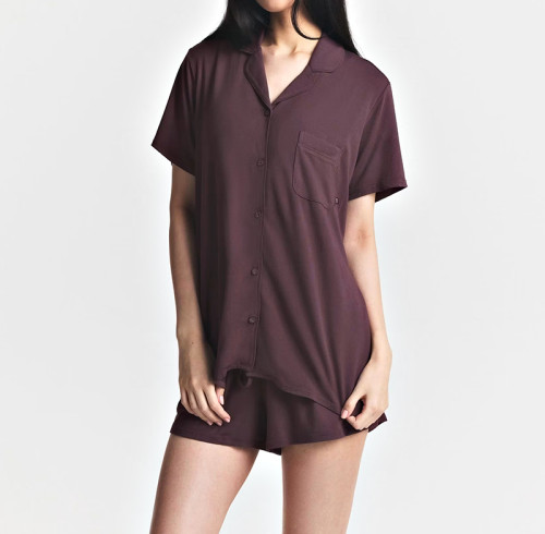 Burgundy Short-Sleeve Pajama Set | Wholesale Sleepwear Supplier