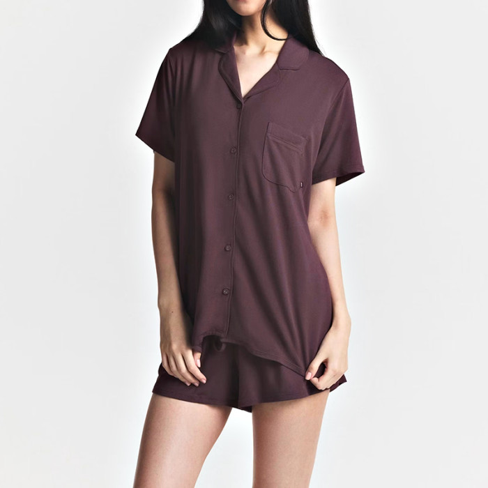 Burgundy Short-Sleeve Pajama Set | Wholesale Sleepwear Supplier