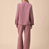 Custom Women's Burgundy Checkerboard Pajama Set | Soft Polyester Lounge Set with Elastic Waist | Homewear & Sleepwear OEM Manufacturer