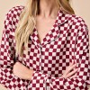 Custom Women's Burgundy Checkerboard Pajama Set | Soft Polyester Lounge Set with Elastic Waist | Homewear & Sleepwear OEM Manufacturer
