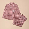 Custom Women's Burgundy Checkerboard Pajama Set | Soft Polyester Lounge Set with Elastic Waist | Homewear & Sleepwear OEM Manufacturer