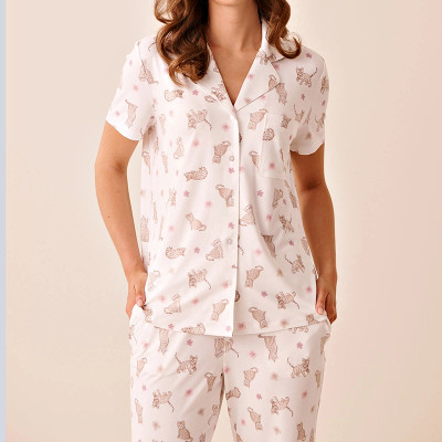 Bengal Cat Print Short-Sleeve Pajama Set | OEM Supplier