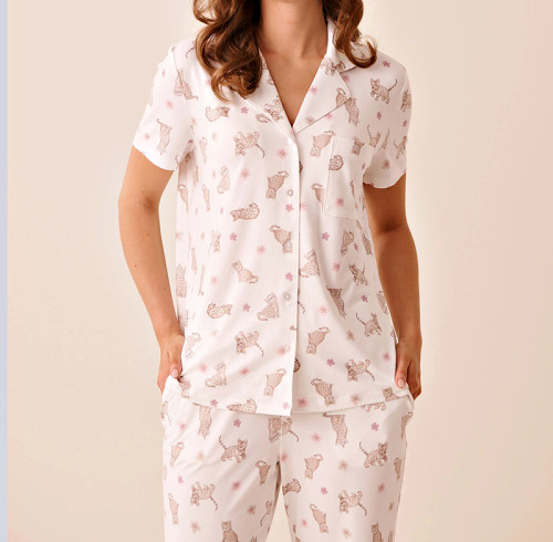 Bengal Cat Print Short-Sleeve Pajama Set | OEM Supplier