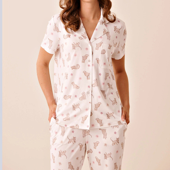 Bengal Cat Print Short-Sleeve Pajama Set | OEM Supplier
