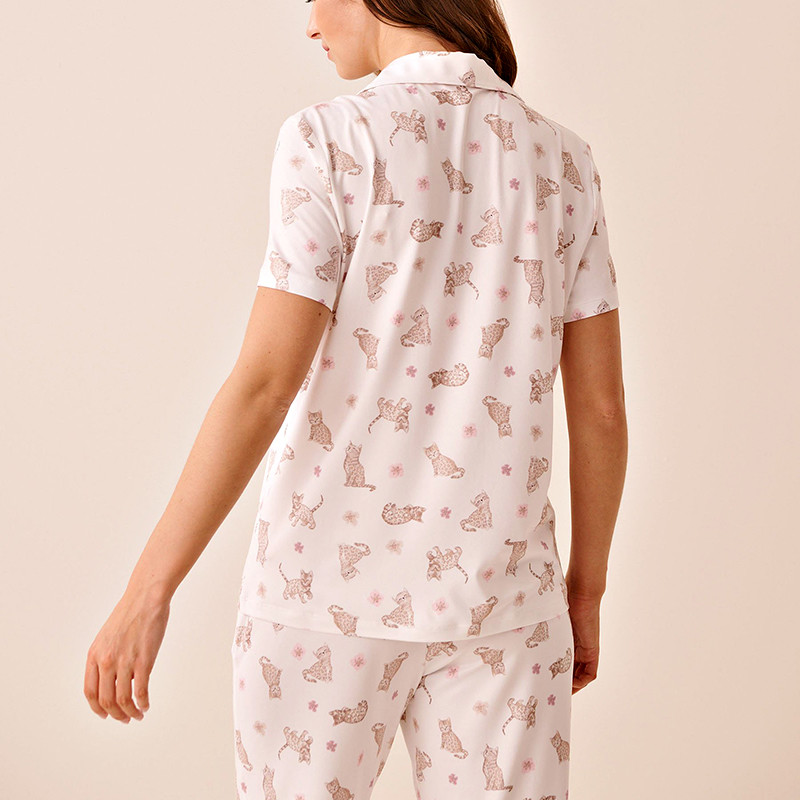 Bengal cat print pajama shirt and trousers back view