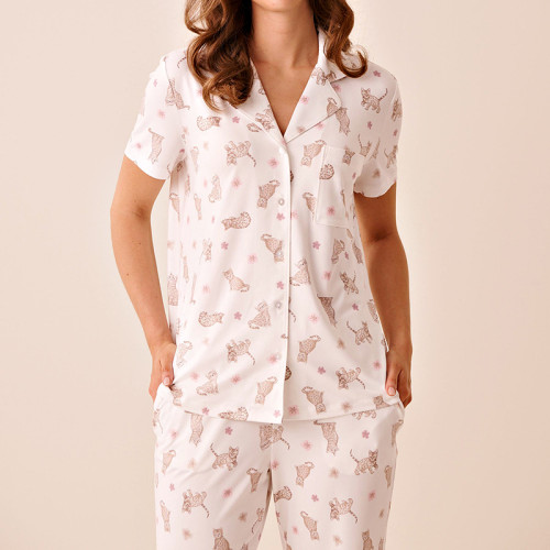 Bengal Cat Print Short-Sleeve Pajama Set | OEM Supplier