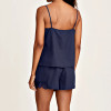 Custom Women's Navy Floral Camisole & Shorts Set | Sheer Chiffon Sleepwear with Adjustable Straps & Side Pockets | OEM Manufacturer