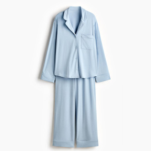 Custom Women's Lapel Collar Long-Sleeve Pajama Set | Polyester Sleep Shirt & Wide-Leg Lounge Pants with Wrap Waist | OEM Manufacturer