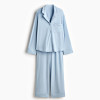 Custom Women's Lapel Collar Long-Sleeve Pajama Set | Polyester Sleep Shirt & Wide-Leg Lounge Pants with Wrap Waist | OEM Manufacturer