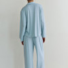 Custom Women's Lapel Collar Long-Sleeve Pajama Set | Polyester Sleep Shirt & Wide-Leg Lounge Pants with Wrap Waist | OEM Manufacturer