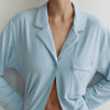 Custom Women's Lapel Collar Long-Sleeve Pajama Set | Polyester Sleep Shirt & Wide-Leg Lounge Pants with Wrap Waist | OEM Manufacturer